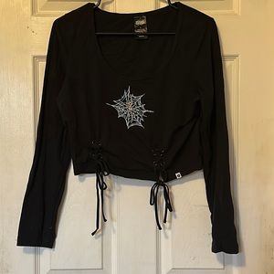Spider Lace Up Long Sleeve Crop T-Shirt